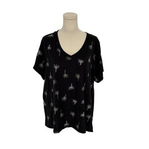Old Navy Everywear T-Shirt Black Embroidered Palm Tree 100% Cotton XXL